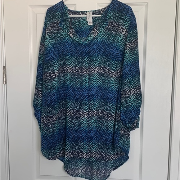 Pure Energy Blue Patterned Women's Top - Picture 1 of 7